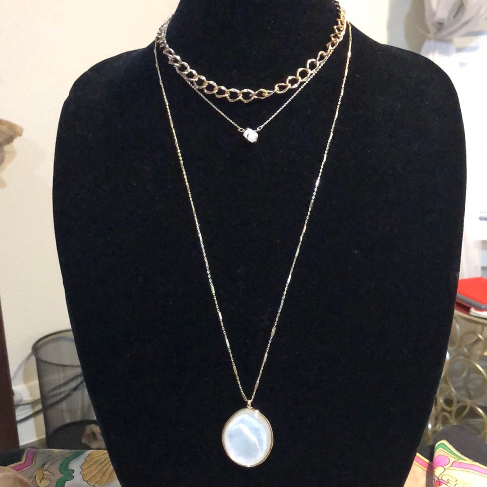 JCrew Moonstone 14”& LC chain pendant & loop chain all 3-gold plated NEW NO BOX